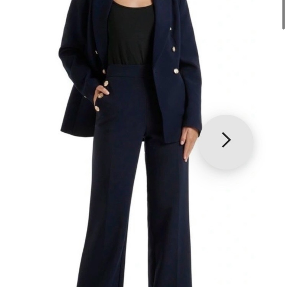 Megan Button Wide Leg Pant in Navy